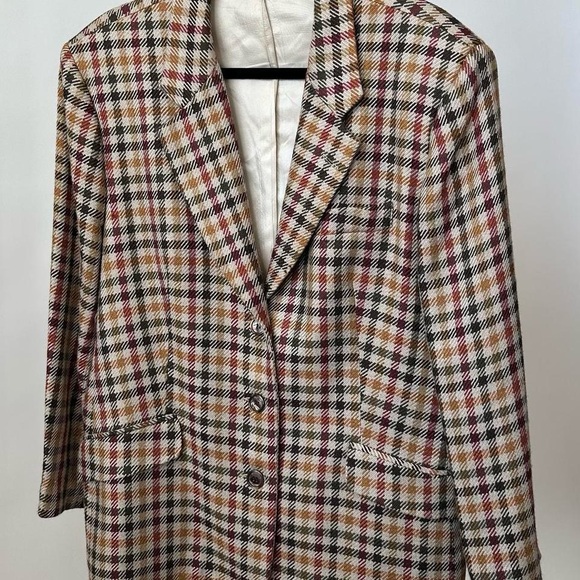 VINTAGE 1990s CLASSIC BROWN PLAID PATTERNED WOOL BLAZER JACKET SPORT COAT-14 - Picture 4 of 11